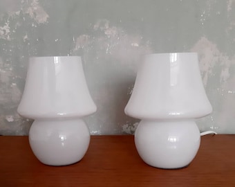 Vintage Mushroom Table Lamps, Opaline Glass Bedside Lights, 1990s Scandinavian Accent Lighting