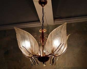 60s Archimede Seguso Murano Glass Leaf Chandelier / Murano ceiling light