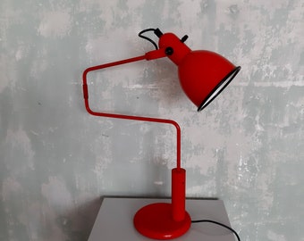 Mid Century Modern Table Lamp /  J.Hoogervorst  Anvia Red Metal Desk Lamp / Paperclip Swing Arm / Adjustable / Vintage