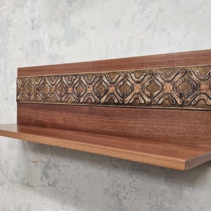 Vintage Teak Shelf with Tiles / Mid Century Wall Rack
