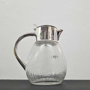Vintage Blown Glass Decanter with Ice Insert / Frosted Crystal Glass / Silver-Plated / Germany