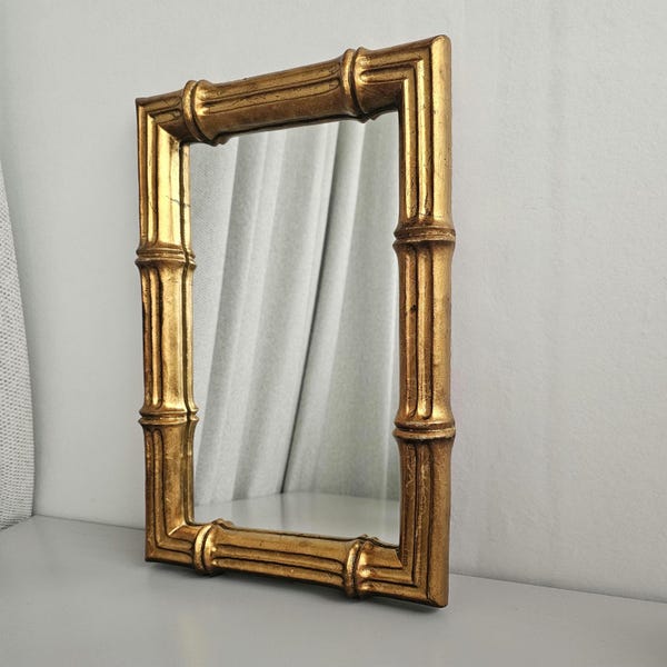 Vintage Italian Genuine Gold Leaf Faux Bamboo Mirror – Hollywood Regency Style