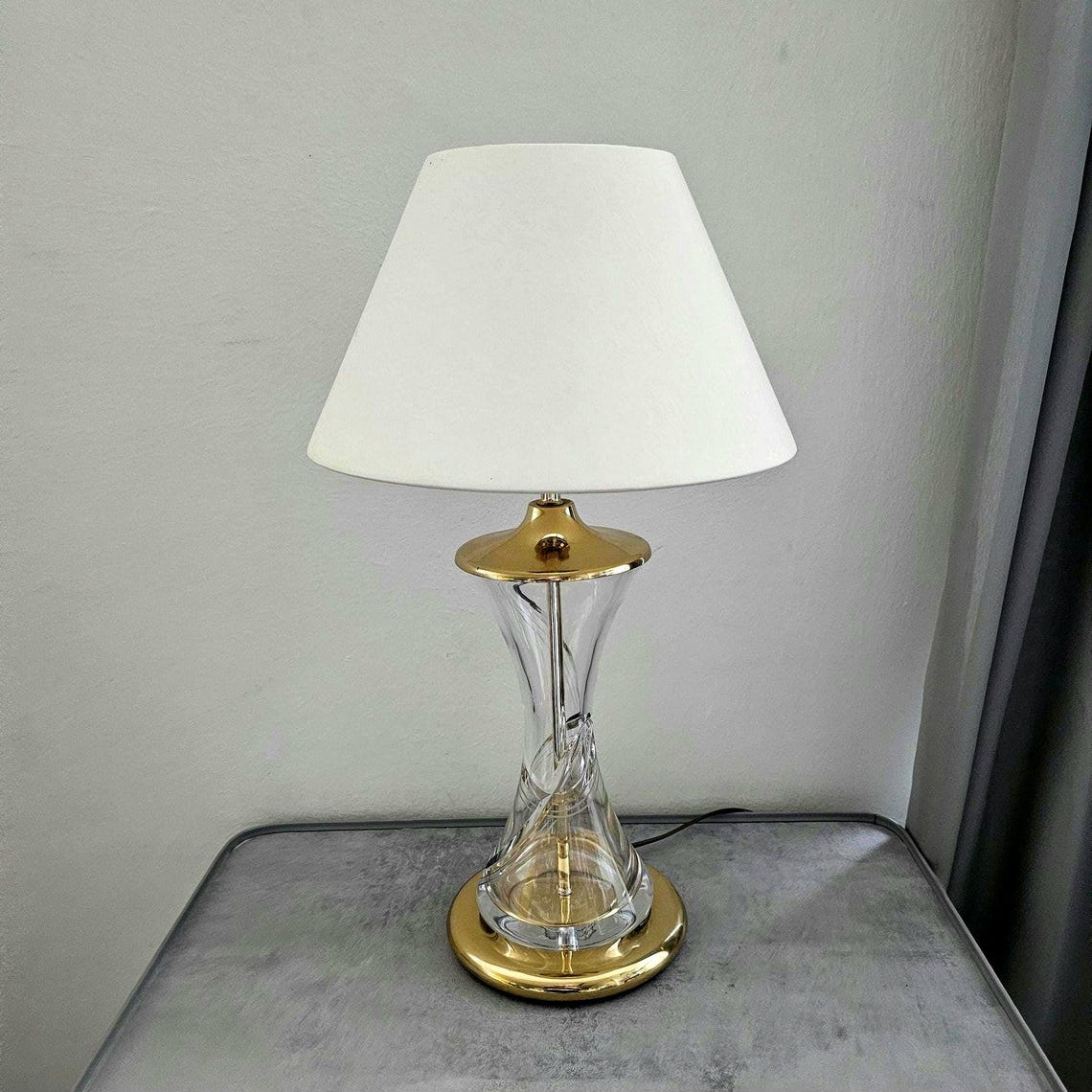 Vintage Table Lamp / Nachtmann Crystal Glass / Off White Lampshade / Gold-tone Brass Lead Crystal Lampbase, foto 3 di 5