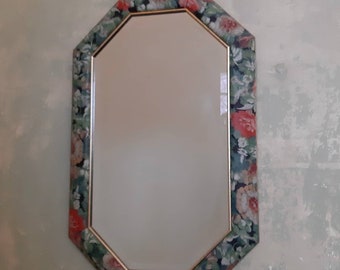 VINTAGE 80s Octagonal Floral Mirror