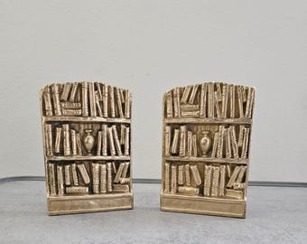 Vintage Brass Bookends: Mid-Century Modern Bookshelf Decor