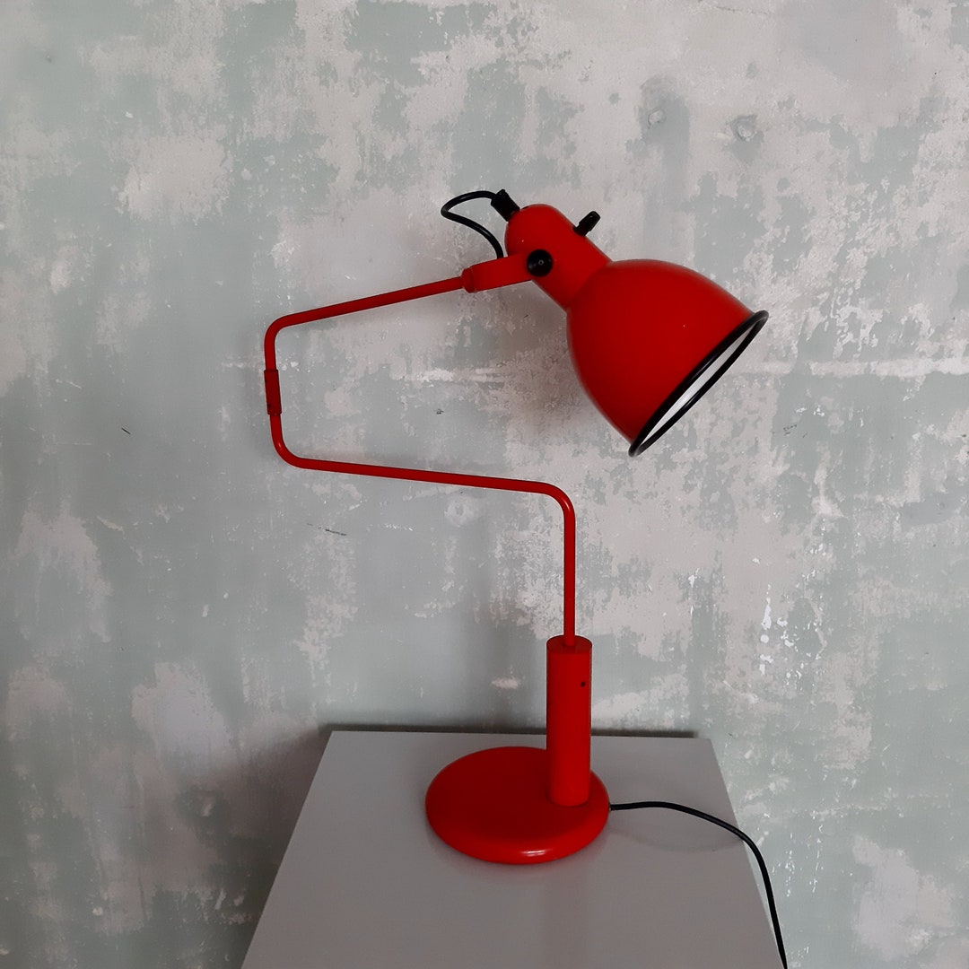 Mid Century Modern Table Lamp / J.hoogervorst Anvia Red Metal - Etsy