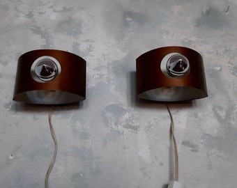 60s Vintage Plug in Sconce Lights Pair / ANVIA Holland /  Brown Metal Wall lamp / Set of 2 / scone wall light Retro