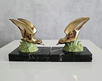 Vintage Art Deco Birds Bookends | Marble Base |  Book Shelf Decor
