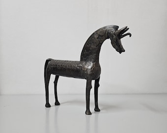 Vintage African tribal art bronze figurine horse / Burkina Phase unicorn
