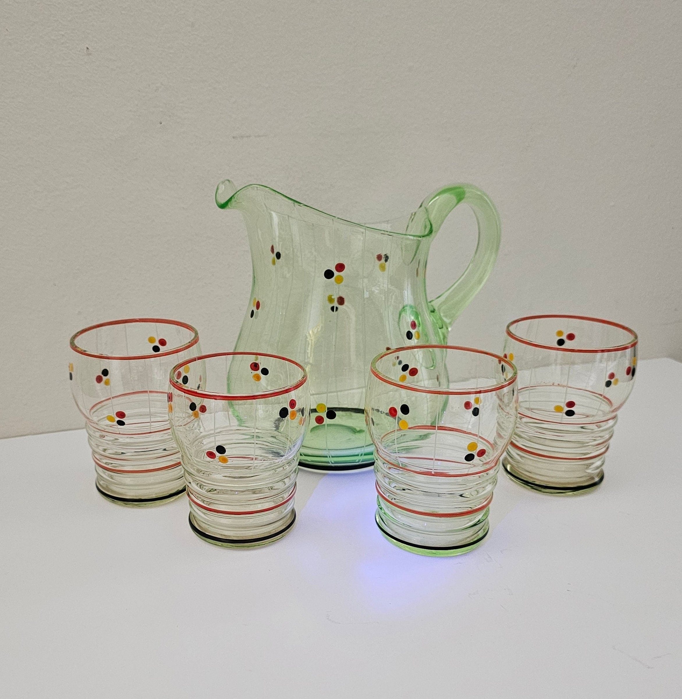 アンティーク　ウランガラス　デキャンタ　グラス アンティークウランガラスデキャンタセット：アールデコカラフェと