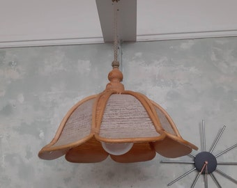 Vintage festoneado pétalo diseño mimbre ratán yute colgante luz colgante / decoración rústica del hogar