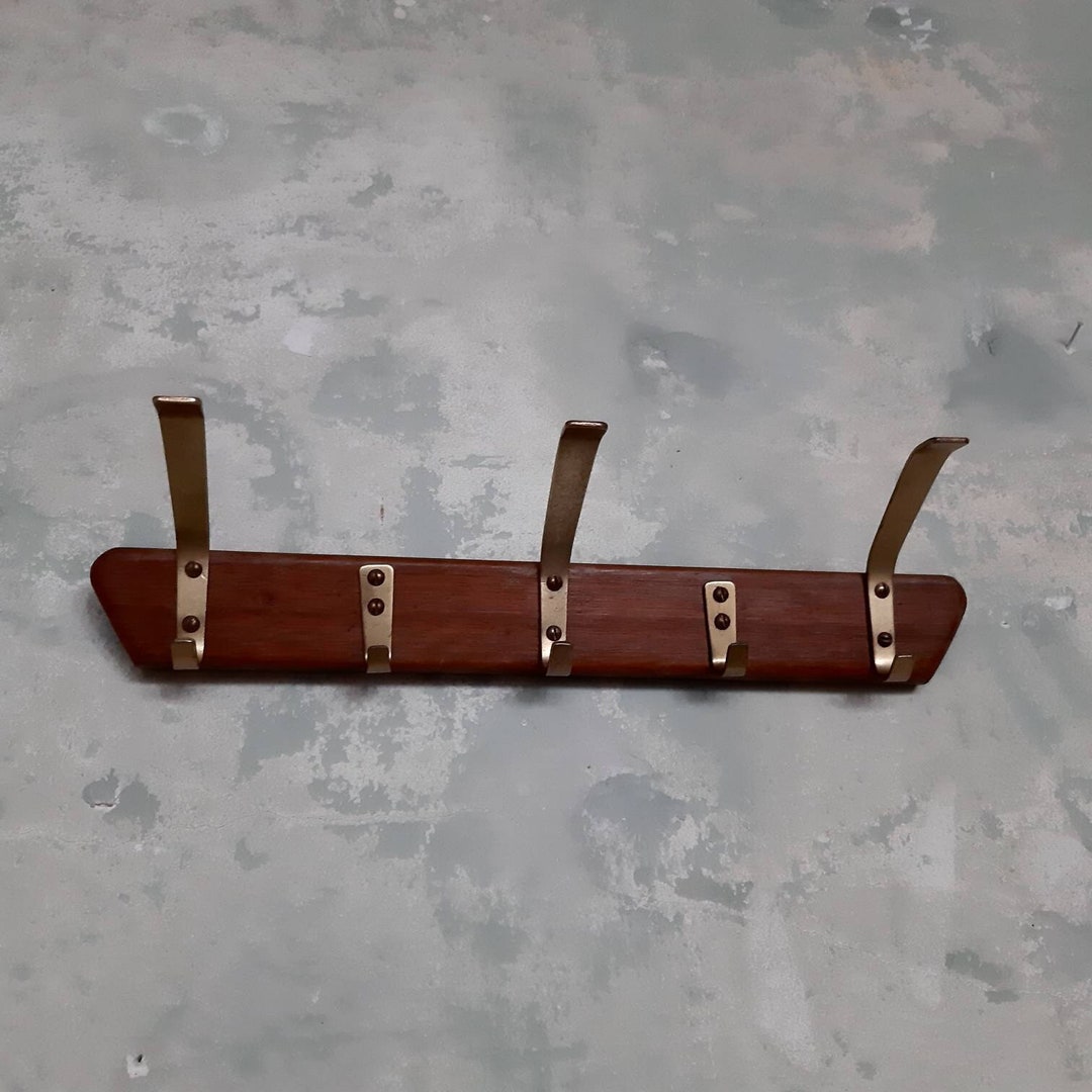 Danish Modern Coat Rack Teak Brass / Small / Vintage / Wall Mounted