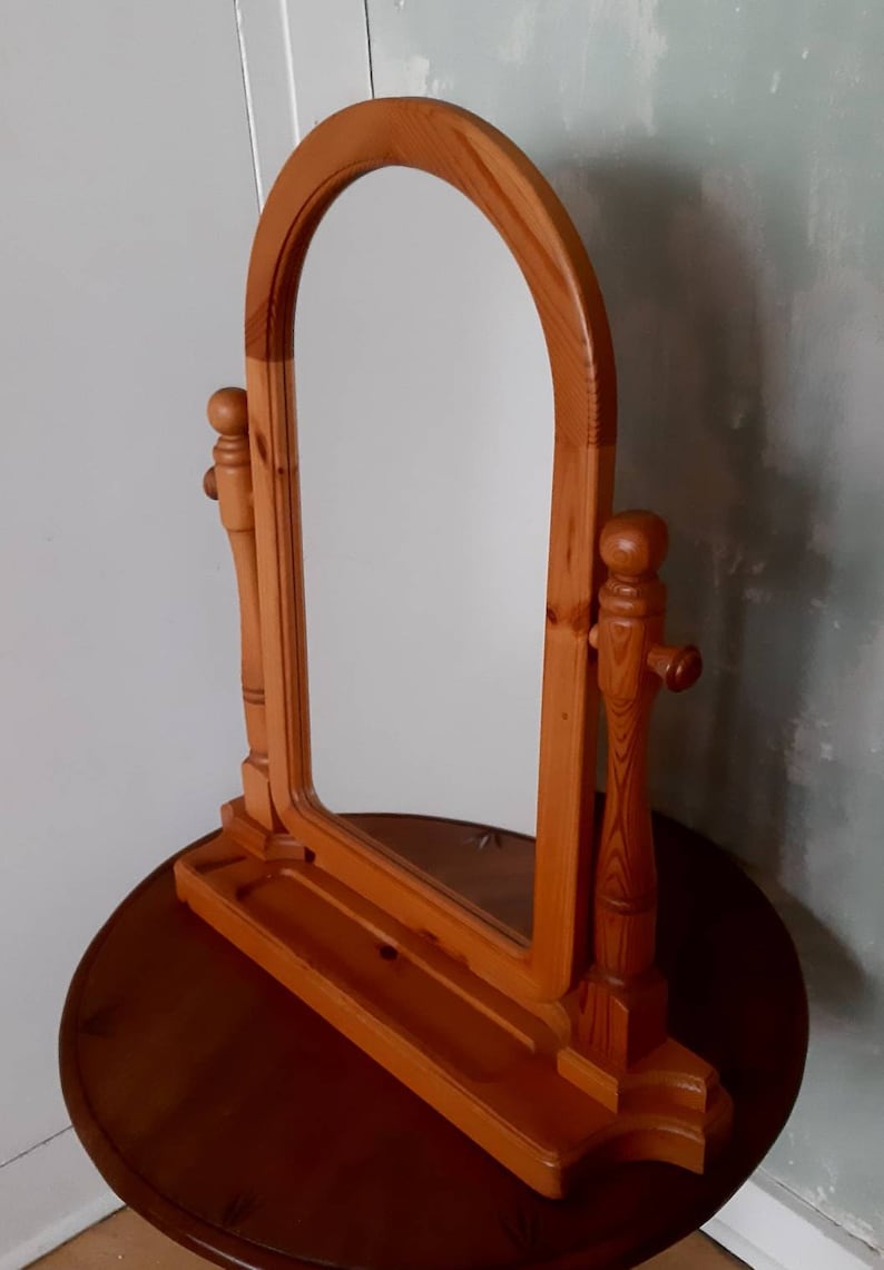 60s Vintage Mirror Vanity / Table Top Mirror Pine Wood / Large Boho Makeup Mirror Etsy