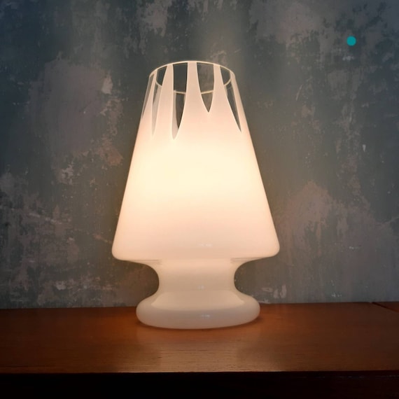 Lampe champignon vintage en verre de Murano des années 70/lampe de table en  verre de Murano blanc et transparent, milieu du siècle moderne -  France