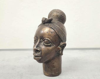 African Tribal Art Benin Bronze Head /  Yoruba art Sculpture  Nigeria