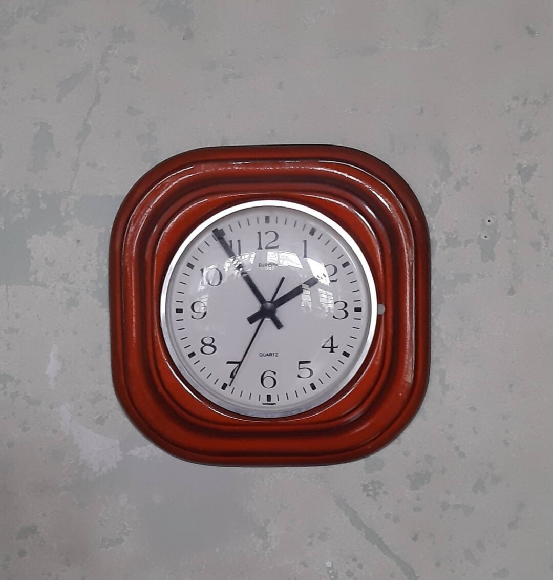 70s Orange Wall Clock With Numbers / Ceramic / Quartz / Retro Kitchen ...