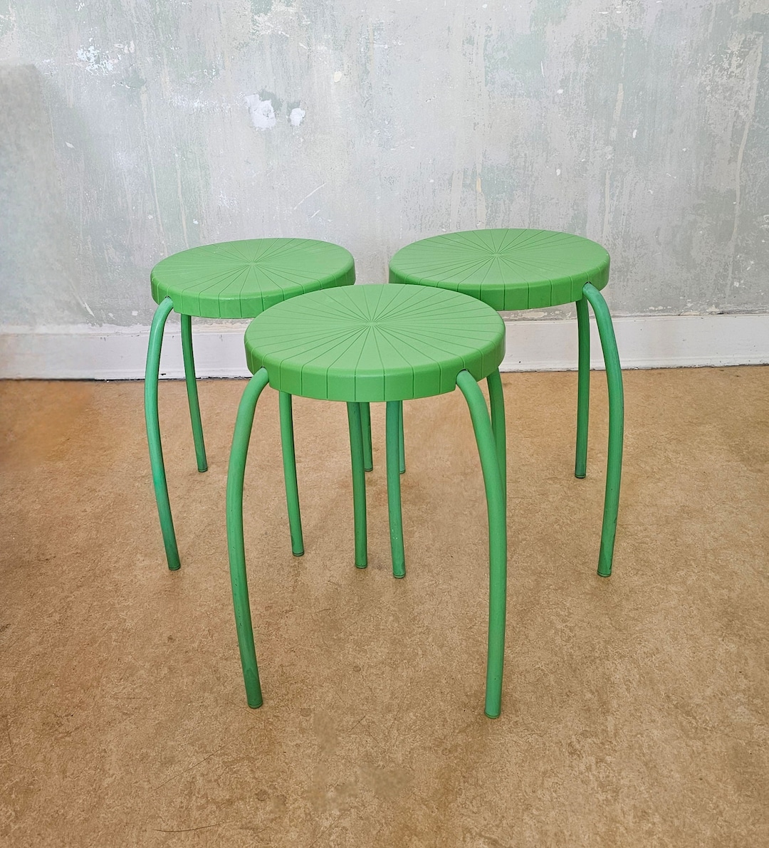 Vintage Ikea Stool Green Stool Pallar by Maria Vinka / Set of 3