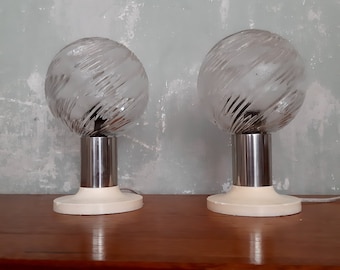 Vintage Bedside Lamp Pair - Retro 70s / Set of 2  / Mid Century Modern / Glass Orb / Table Lamp / VEB Germany
