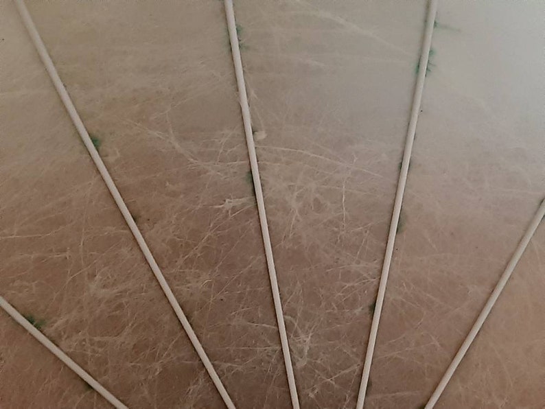 May include: Close-up of a beige ceiling with white, evenly spaced, vertical lines.