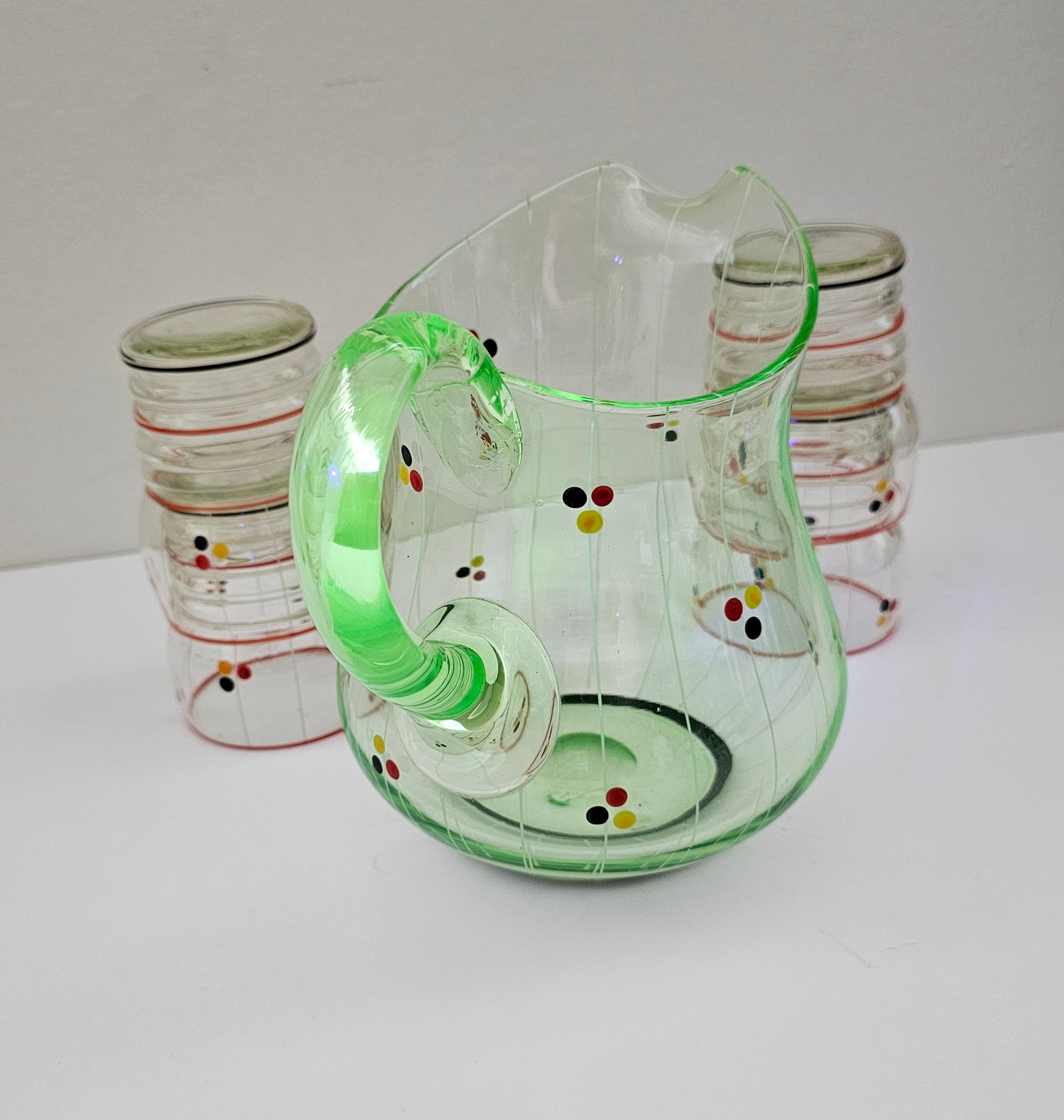 アンティークウランガラスデキャンタセット：アールデコカラフェと