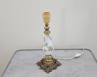 Victorian style Table Lamp White Porcelain with Rose Decor / Italian Ceramic Table Light
