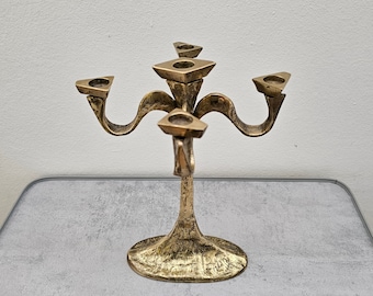 Brutalist Solid Brass 5 arm Candle Holder / 60s Design Candelabra / Gilde Handwerk Germany