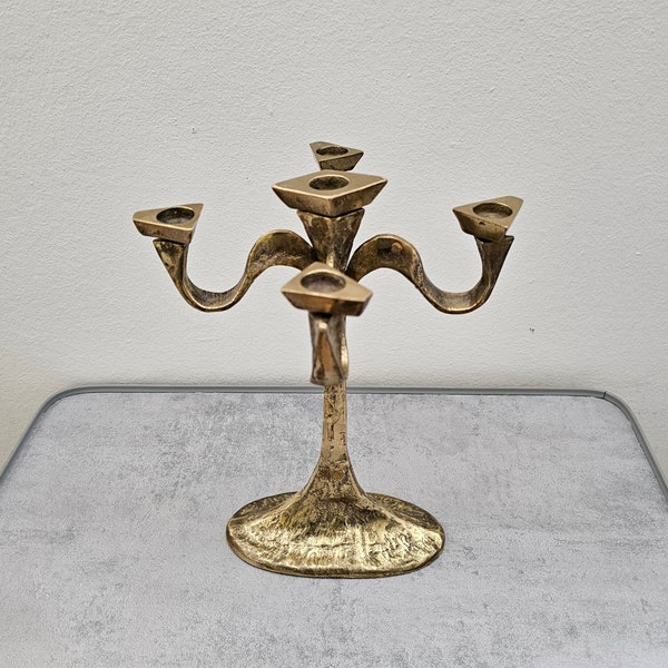 Brutalist Solid Brass 5 arm Candle Holder / 60s Design Candelabra / Gilde Handwerk Germany