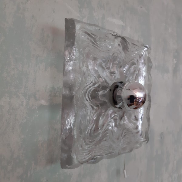 1970s Vintage Wall Lamp Glass Square Sconce Hustadt-Leuchten