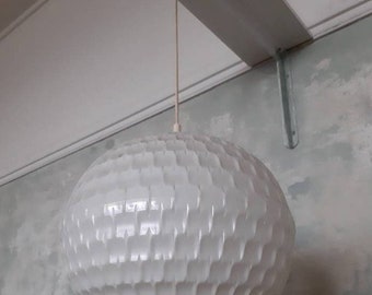 Round White Vintage Candelier by Aloys Gangkofner Erco / 70s Space Age Plastic Ceiling Lamp /  Diamant Globe Lamp