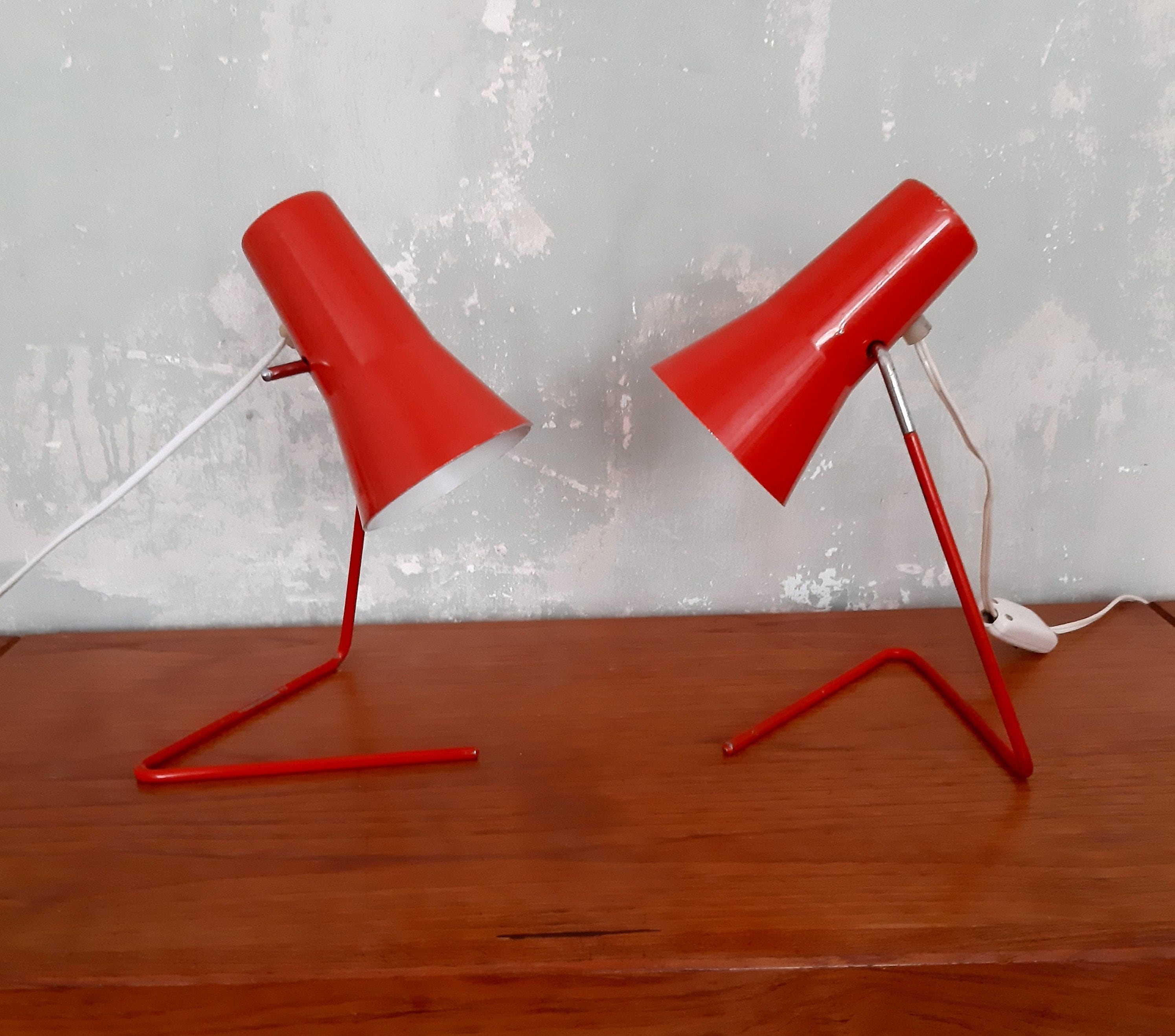 60s Table Lamp by Josef Hůrka for Drupol Orange Red Metal