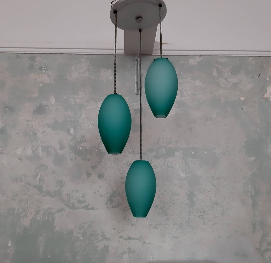 Mid Century Modern Pendant Lamp / Frosted Glass / Green / Cascade