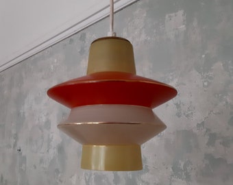 50s Small Chandelier / Pendant lamp / Ceiling light Fixture / Glass / Red Yellow White