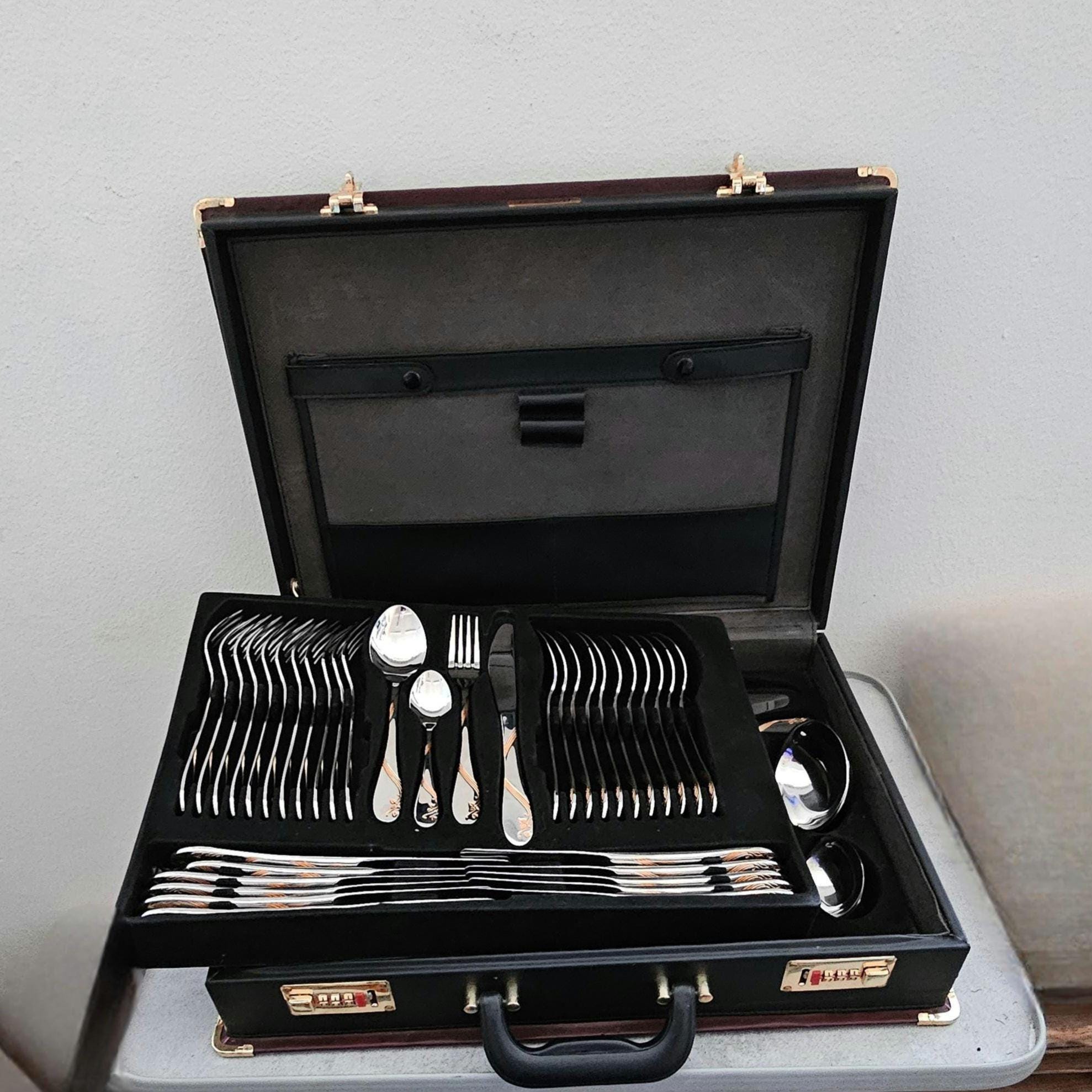 Vintage Nivella Solingen Cutlery Set: 70-piece Gold Decor, 12