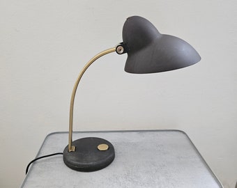 Vintage Tall Brown Sand Coated Desk Lamp with Brass Gooseneck by Hillebrand Lighting Germany