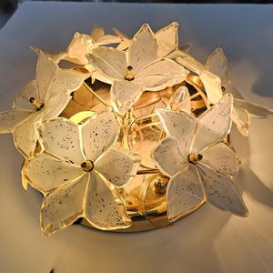 Murano Flowers Lamp / White Glass Floral Chandelier / Italian Vintage Lighting