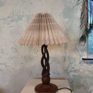 Vintage Handmade Table Lamp Turned Wood with a Pleated Shade