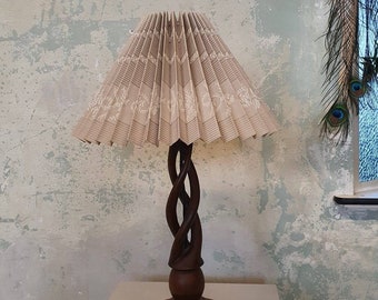 Vintage Handmade Table Lamp Turned Wood with a Pleated Shade