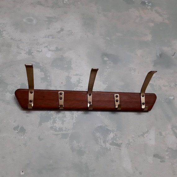 Buy Mid century Wooden Wall Coat Rack Brass Hooks Danish Modern Teak Decor Online in India Etsy