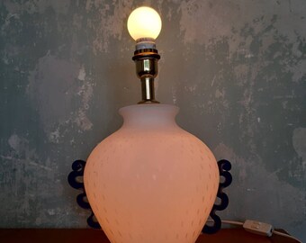 White Table Lamp Glass / Mid Century Modern /  Kobalt Blue accents /  80s Vintage Lighting
