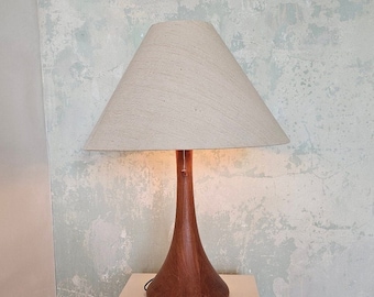 XL 1970s Teak Wood Table Lamp with Silk Shade made by Domus Light Germany