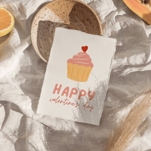 Feliz Cupcake del Día de San Valentín / Dulce y Simple Tarjeta de San Valentín / Descarga Digital Imprimible