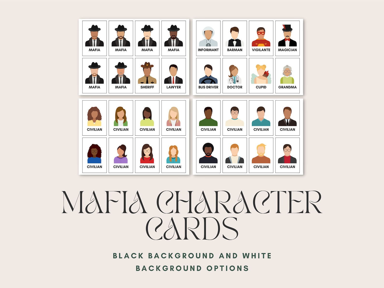 32x Printable Mafia Game Character Cards Etsy