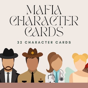 32x Cartas de Personagens de Jogo de Máfia para Imprimir