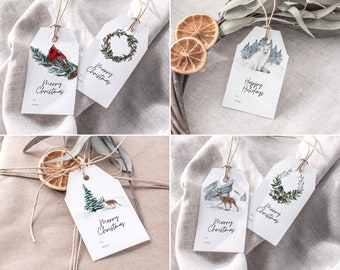 Lot de 10 étiquettes imprimables pour cadeaux de Noël | Téléchargement numérique instantané | Étiquettes de Noël à l'aquarelle