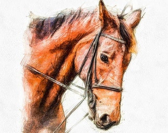 Custom Horse Watercolor. Custom Drawing Horse Portrait From Photo. Personalized Christmas Horse Sketch, Illustration Art Drawing from Photo.