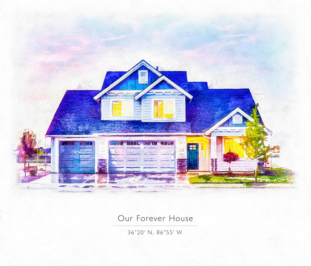 Personalized House Portrait From Photo. Custom Home Watercolor Painting ...