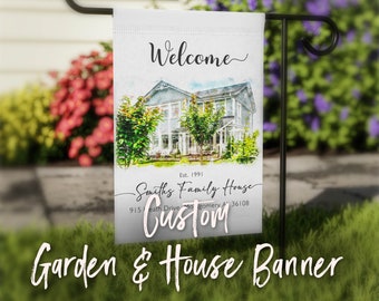 Custom Outdoor Yard & Home Banner, Flag. Personalized House Welcome Sign. Housewarming Custom House Banner Flag. Custom Garden Xmas Banner.