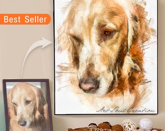Custom Dog Portrait, Pet Personalized Photo to Drawing, Dog Illustration, Pet Art Commission Painting, Pet Lover, Owner Gift for Christmas