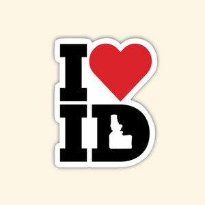 I Love ID Sticker, Idaho Sticker, Waterproof Sticker