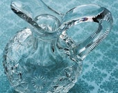 American Brilliant Period Glass Vintage Cruet with Handle Pinwheels and Daisies Vinegar and Oil Bud Vase Gift 1900s